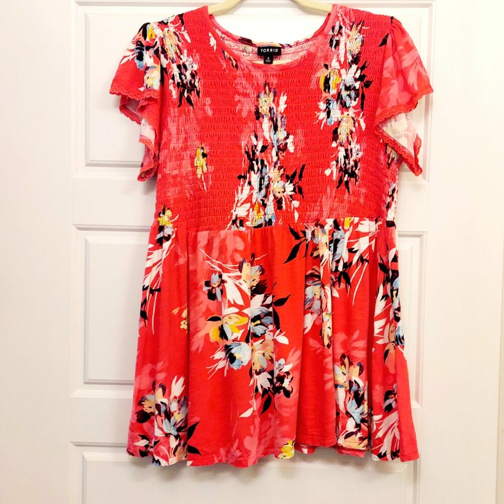 Torrid Plus Size- Cotton Modal Jersey Smocked Mock Neck Top